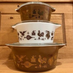 Vintage 1962 Pyrex Early American 6 Piece Casserole Set 22kt Gold